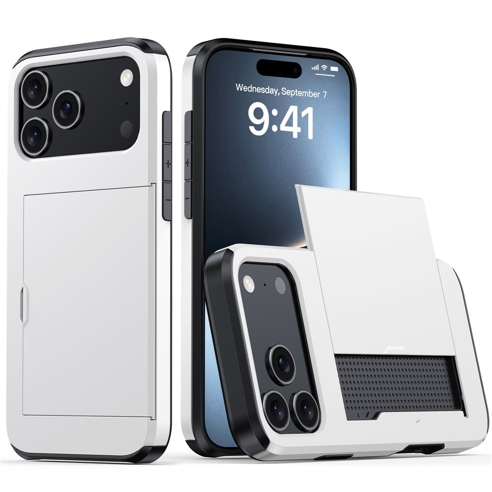 iPhone 18 Pro Max / 17 Pro Max Skal TPU/PC med Korthållare - Vit