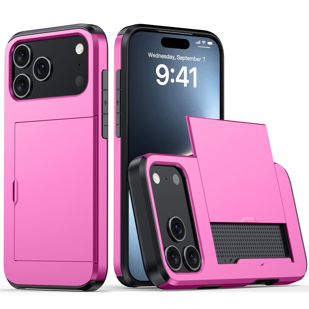 iPhone 18 Pro Max / 17 Pro Max Skal TPU/PC med Korthållare - Rosa