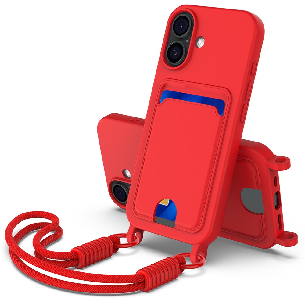 iPhone 17 Silikonskal med Korthållare & Rem - Röd