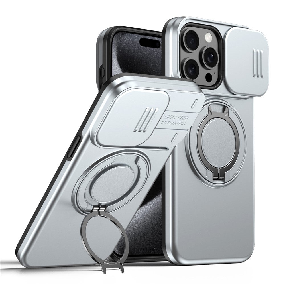 iPhone 15 Pro Hybridskal med Ringställ & Kameraskydd - Silver