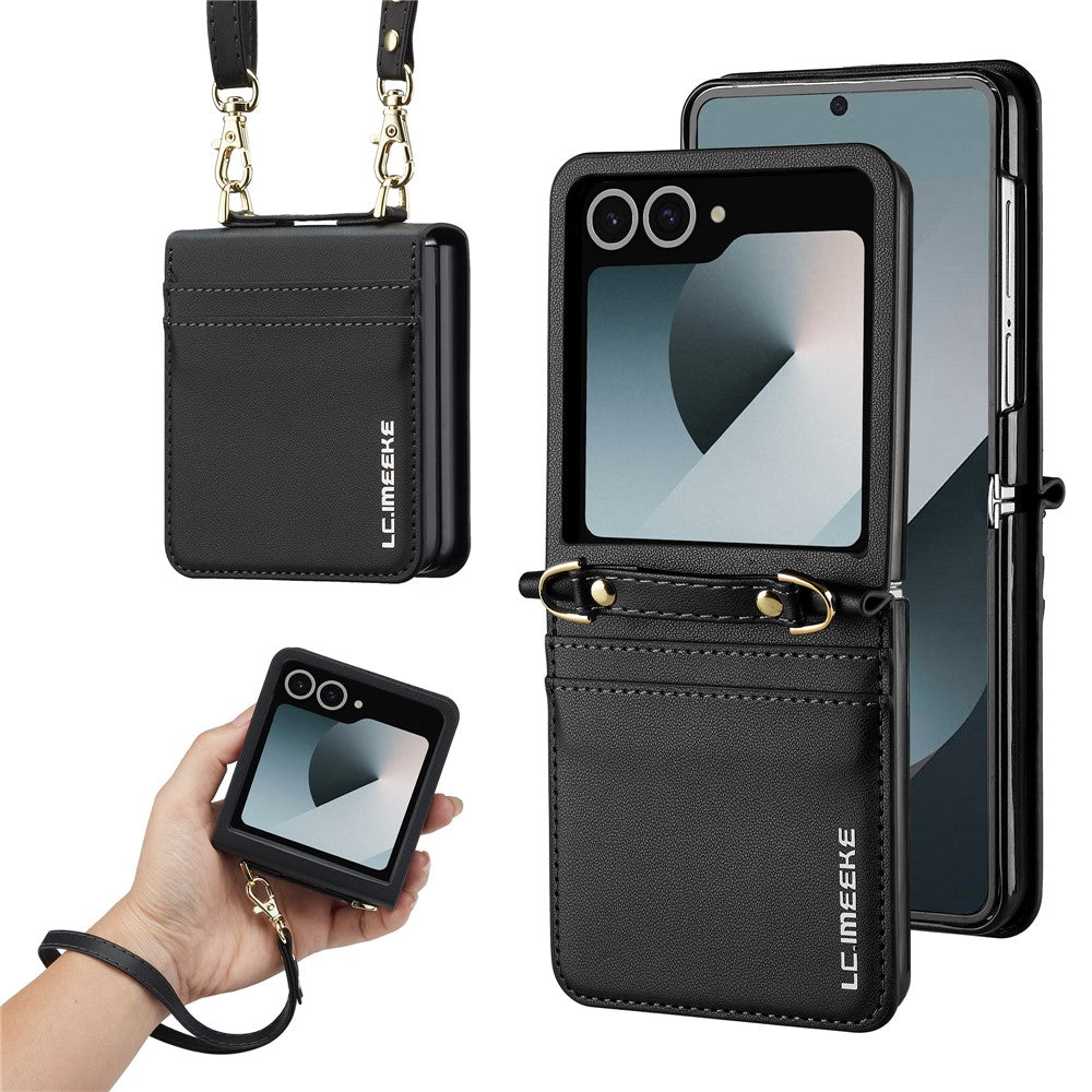 LC.IMEEKE L1 Samsung Galaxy Z Flip8 Läder/PC-Skal med Rem - Svart