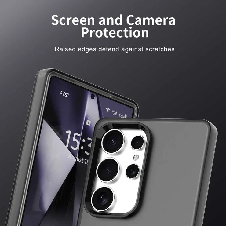 Samsung Galaxy S25 Ultra Case PC+TPU+PET Matte Anti-Drop Phone Back Cover - Black
