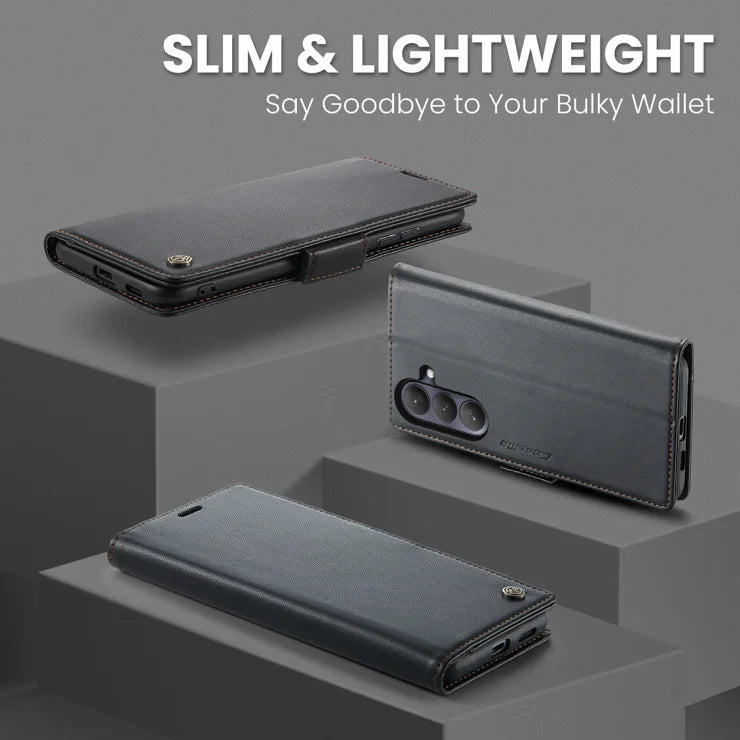 CASEME Samsung Galaxy S26+ -suojakotelo, 023 Series RFID-suojattu kiiltävä jalustallinen puhelinkotelo - musta
