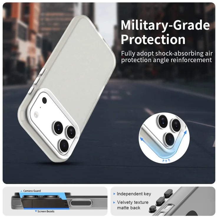 iPhone 17 Pro Max Case PC + TPU + PET Matte Anti-Drop Phone Back Cover - White
