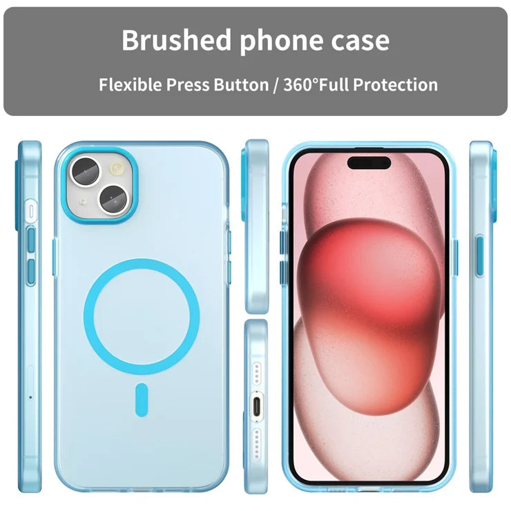 iPhone 15 Magnetic Case Matte Phone Cover Anti-Fingerprint Anti-Scratch - Blue