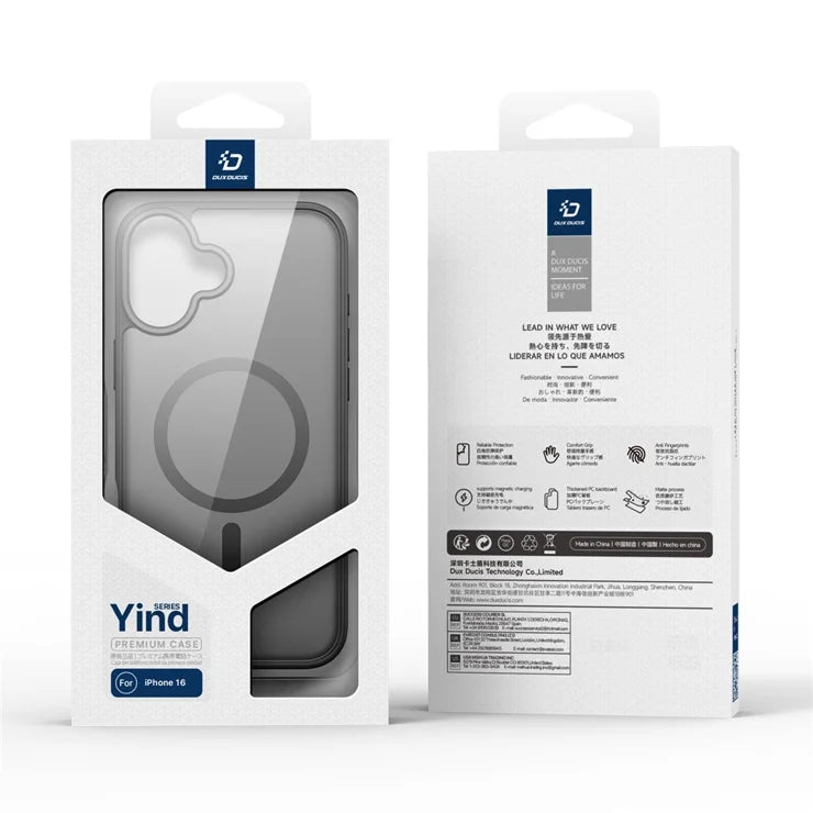 DUX DUCIS Yind Series For iPhone 16 Matte Case Compatible with MagSafe PC+TPU Phone Cover - Black