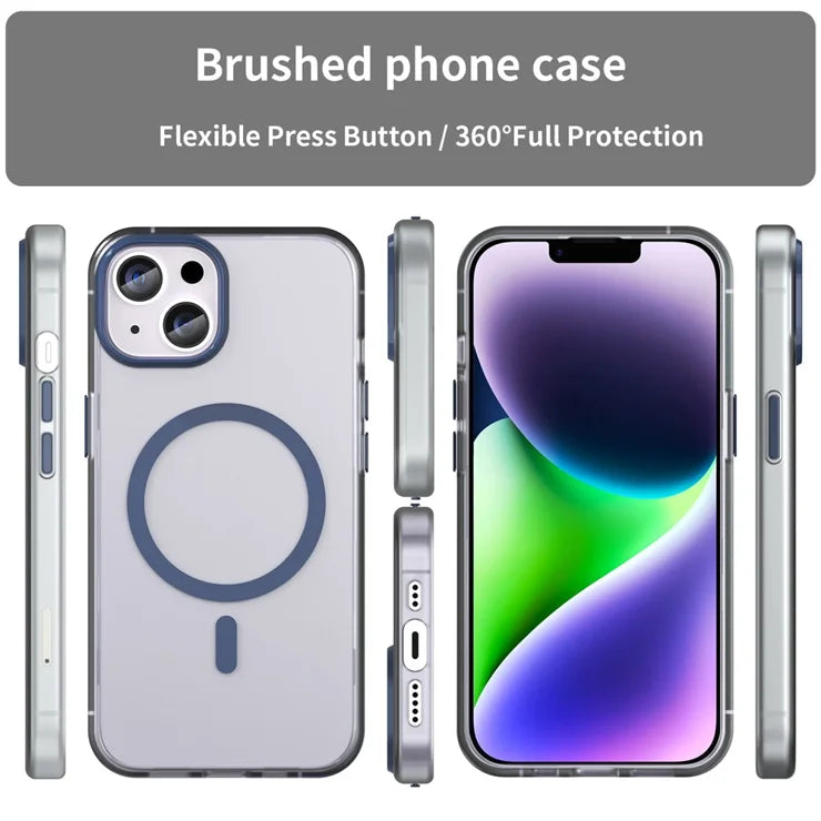 iPhone 14 Läpikuultava puhelinkuori mattapintainen muotoilu Yhteensopiva langattoman MagSafe-latauksen kanssa - Tumman sininen
