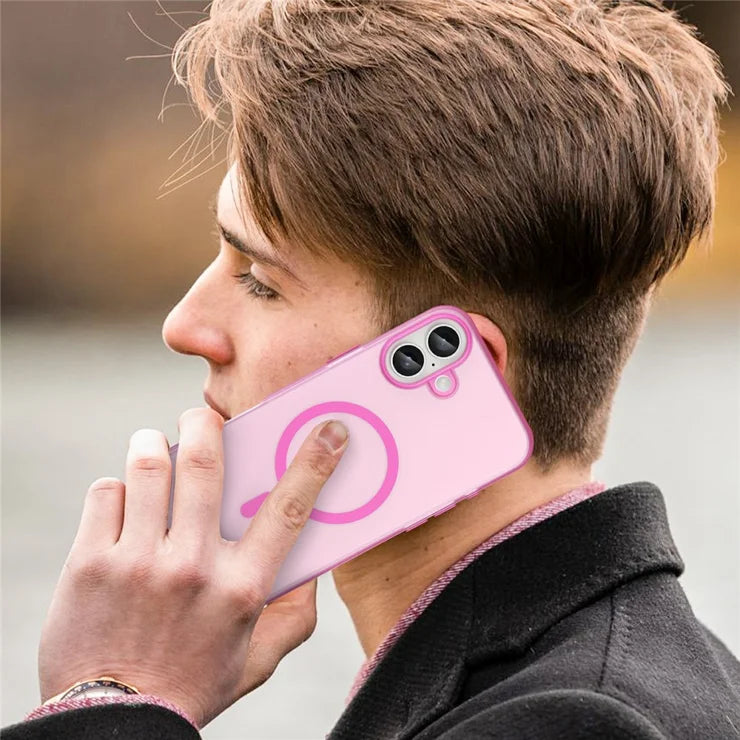 iPhone 16 Plus Cover kompatibelt med MagSafe TPU + PC Slim Mat Gennemsigtigt Telefoncover - Pink