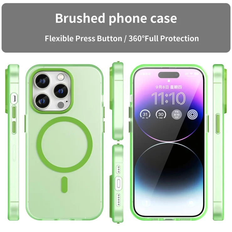 Magneettinen suojakuori iPhone 14 Pro Max -puhelimelle MagSafe-yhteensopiva läpikuultava mattapintainen takakansi – fluoresoiva vihreä