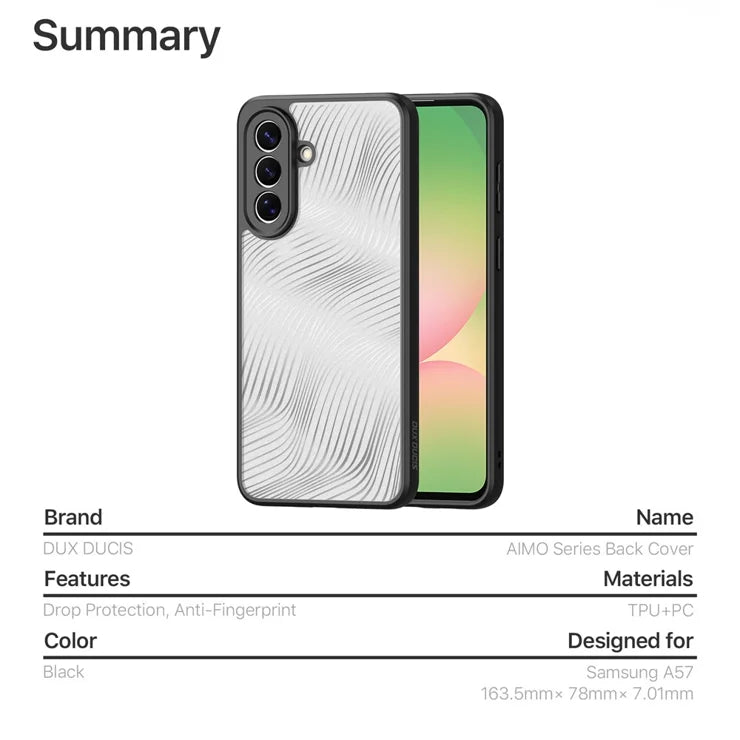 DUX DUCIS Samsung Galaxy A57 5G -puhelinkotelo Aimo Series TPU+PC Matte Drop-proof -suojakuori (REACH-sertifioitu) - musta