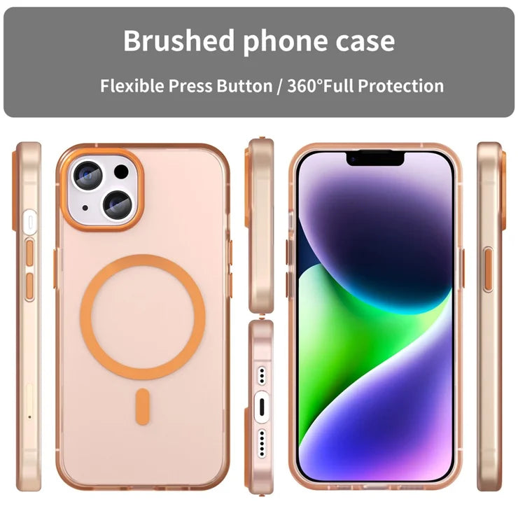 iPhone 14 Gennemsigtigt Cover Mat Design Kompatibel med MagSafe Trådløs Opladning - Orange
