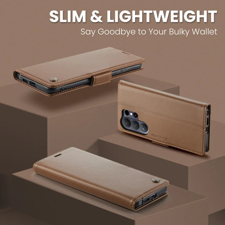 CASEME til Samsung Galaxy S26 Ultra etui 023-serien RFID-blokerende, blankt etui med stander til telefon - brun