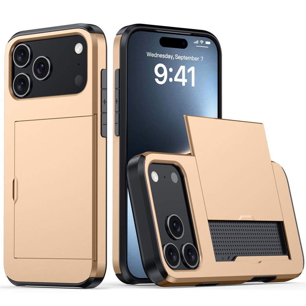 iPhone 18 Pro / 17 Pro Skal TPU/PC med Korthållare - Guld