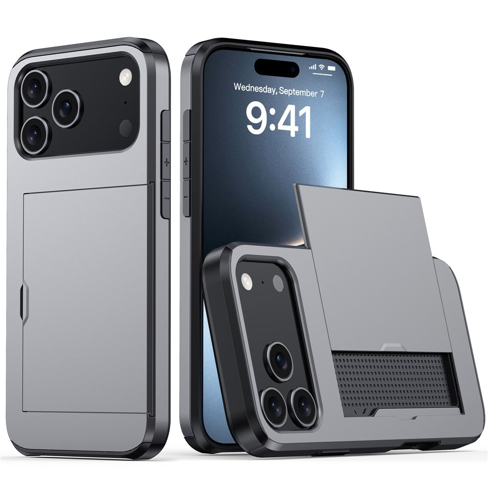 iPhone 18 Pro / 17 Pro Skal TPU/PC med Korthållare - Grå