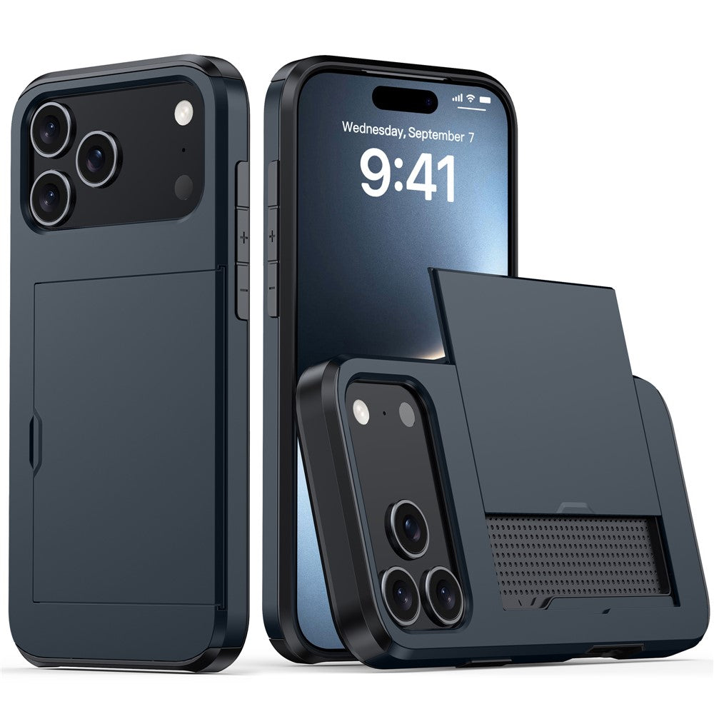 iPhone 18 Pro / 17 Pro Skal TPU/PC med Korthållare - Mörkblå