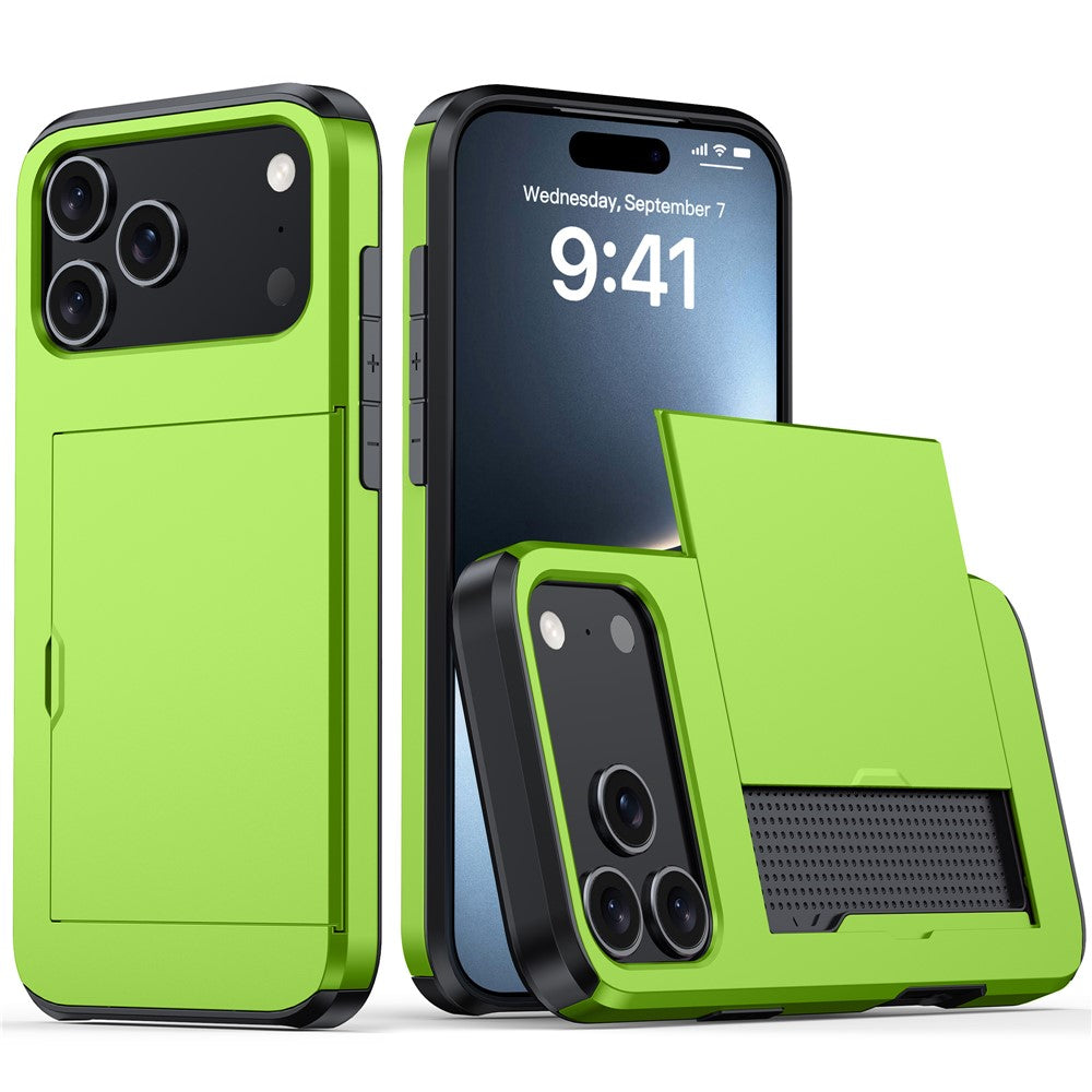 iPhone 18 Pro / 17 Pro Skal TPU/PC med Korthållare - Grön
