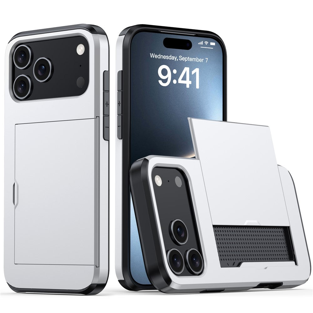 iPhone 18 Pro Max / 17 Pro Max Skal TPU/PC med Korthållare - Silver