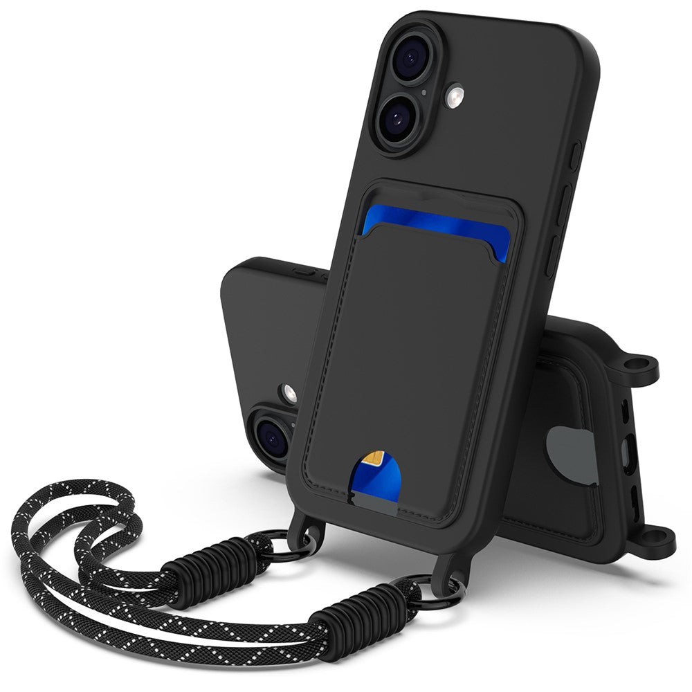iPhone 17 Silikonskal med Korthållare & Rem - Svart