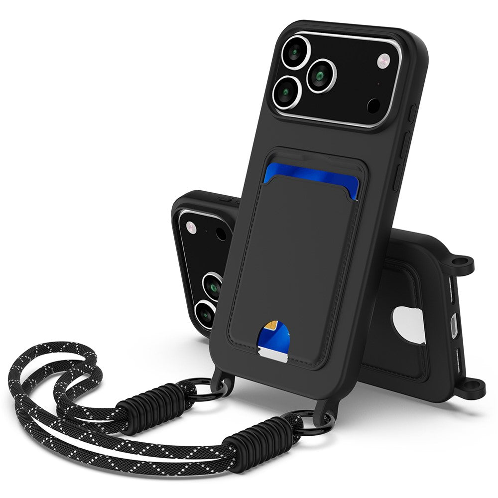 iPhone 17 Pro Max Silikonskal med Korthållare & Handledsrem - Svart