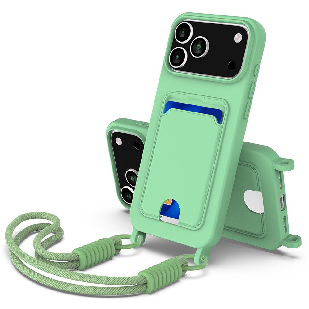 iPhone 17 Pro Max Silikonskal med Korthållare & Handledsrem - Grön