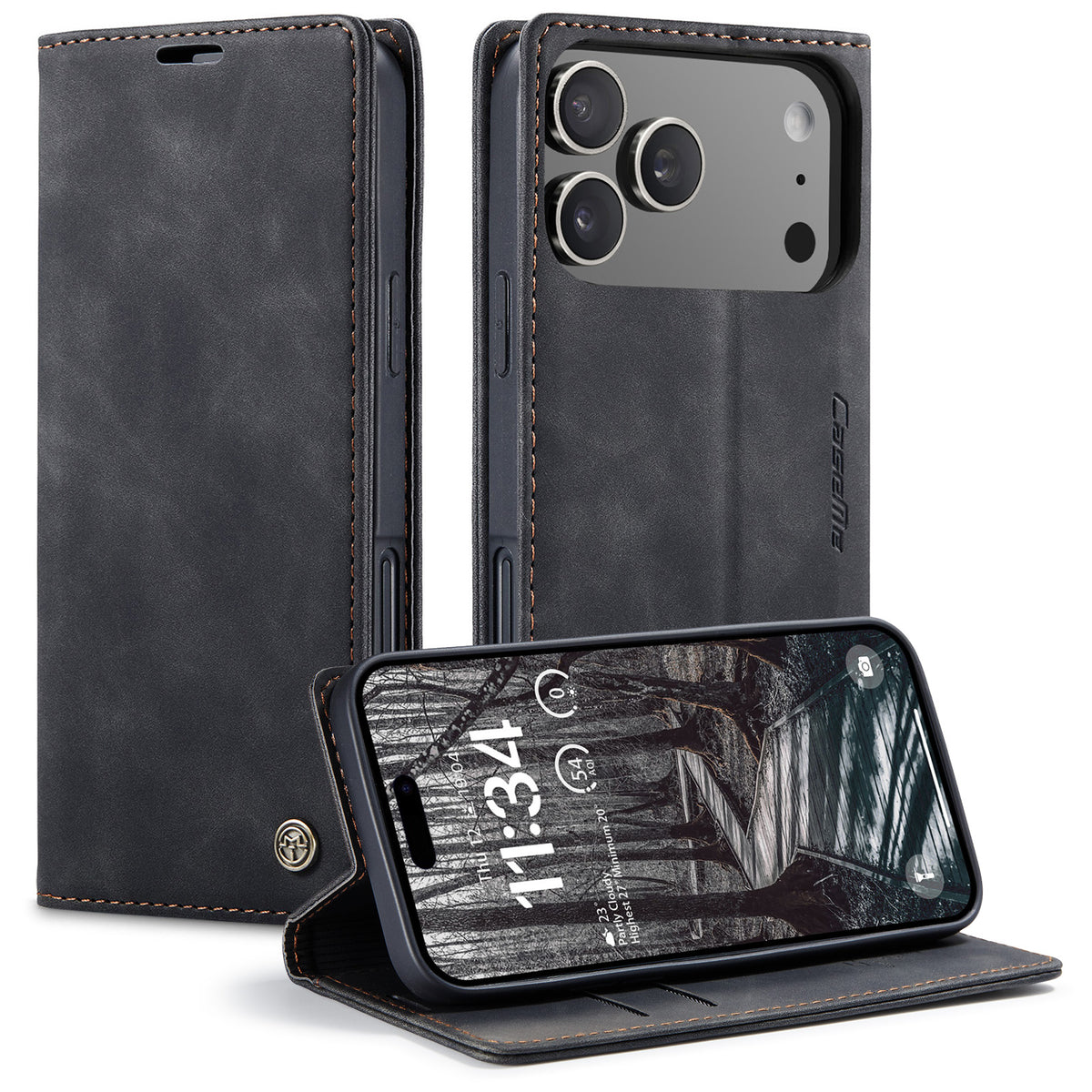 CASEME 013 iPhone 18 Pro / 17 Pro Plånboksfodral med Ställ - Svart