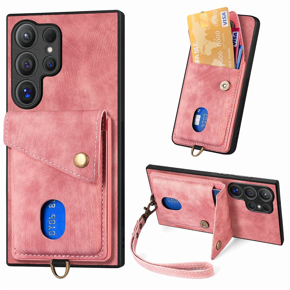Samsung Galaxy S26 Ultra Läderskal med Korthållare - Rosa