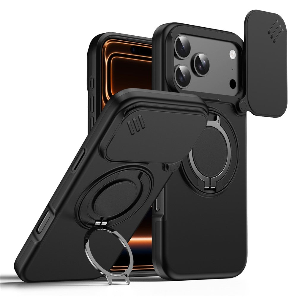 iPhone 17 Pro Max Hybridskal med Ringställ & Kameraskydd - Svart