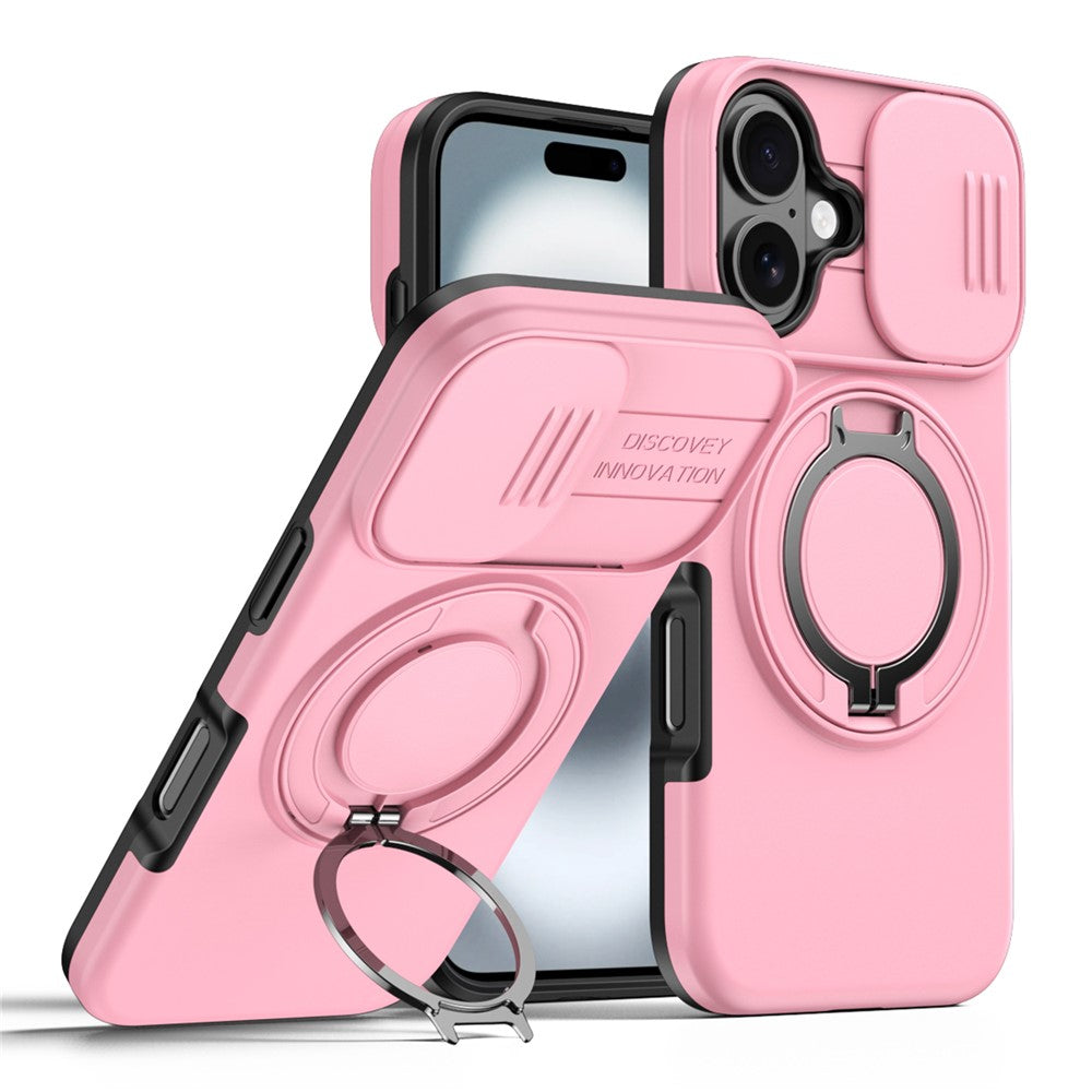 iPhone 16 Hybridskal med Ringställ & Kameraskydd - Rosa
