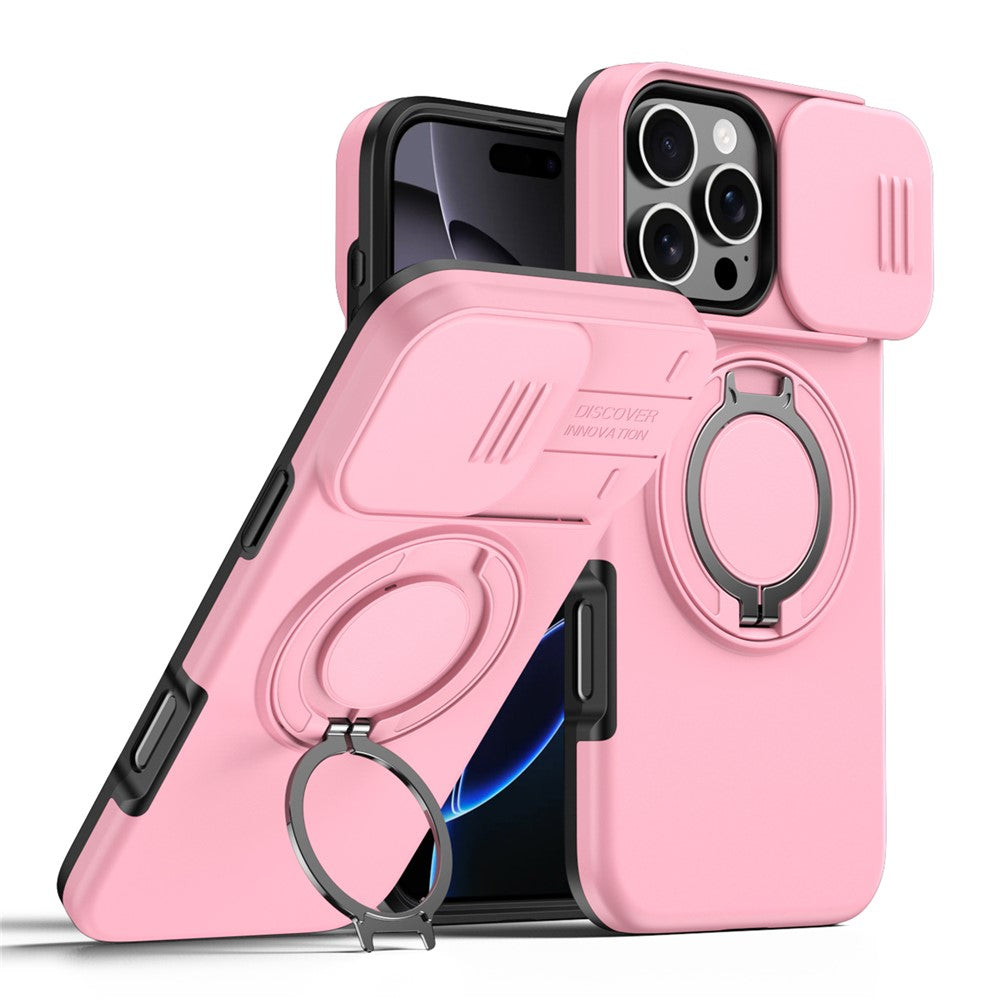 iPhone 16 Pro Hybridskal med Ringställ & Kameraskydd - Rosa