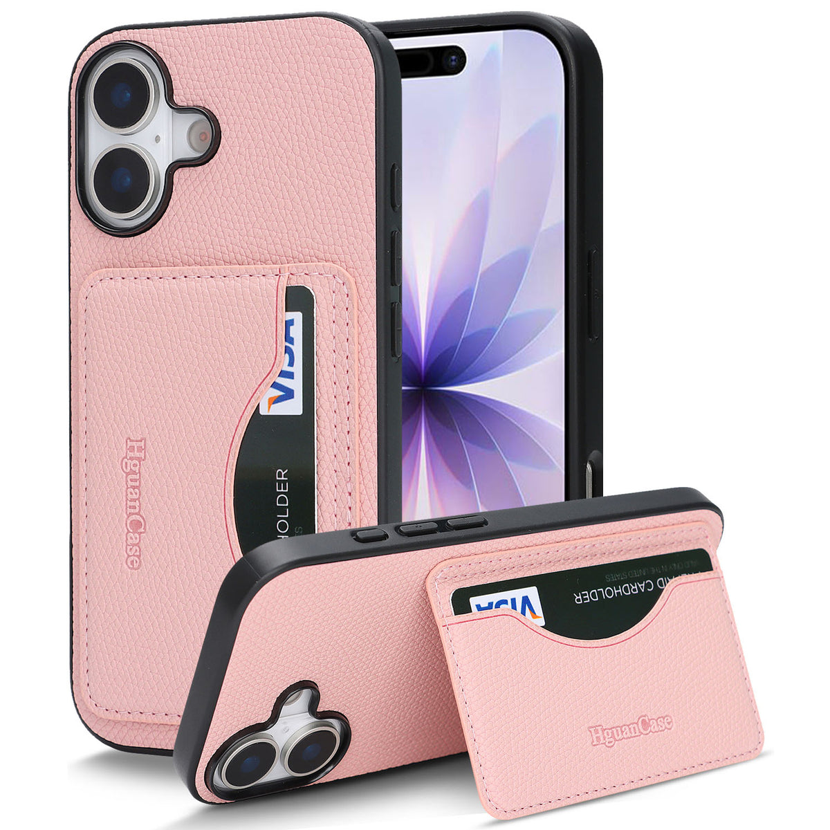 HGUANCASE iPhone 17 Vintageskal i Läder med Korthållare - Rosa