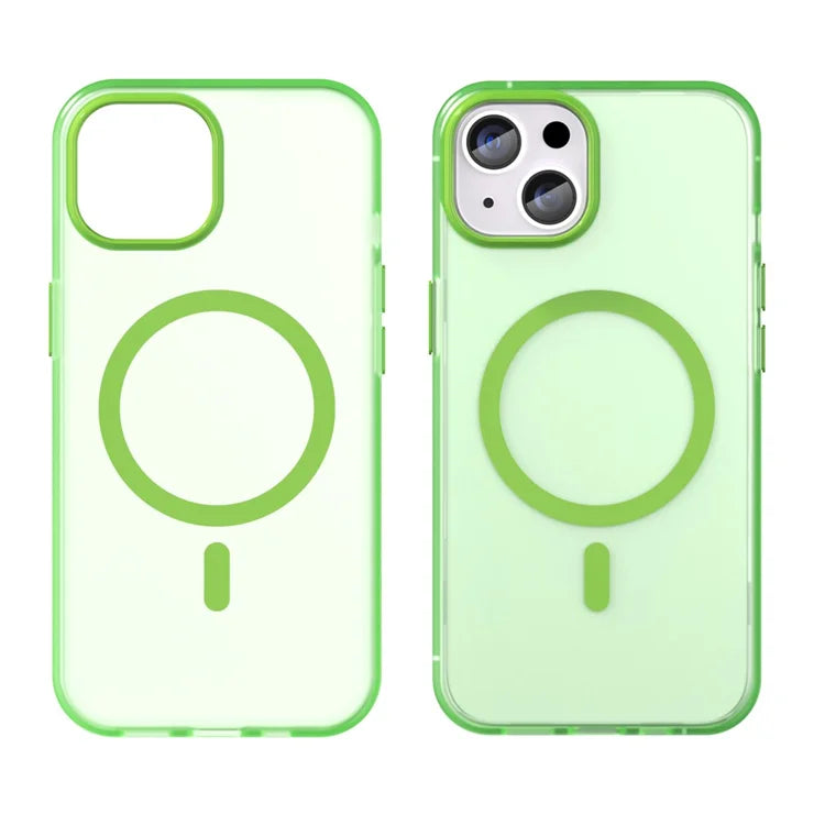 iPhone 14 Translucent Phone Case Matte Design Compatible with MagSafe Wireless Charging - Fluorescent Green