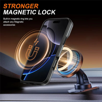 iPhone 16 Pro Case Magnetic Case Ring Kickstand Slide Camera Cover TPU PC Hybrid Phone Shell - Silver