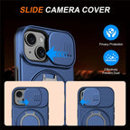 iPhone 15 Plus / 14 Plus Ring Kickstand Slide Camera Cover TPU PC Hybrid Phone Shell - Blue