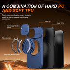 iPhone 15 Case Magnetic Case Ring Kickstand Slide Camera Cover TPU PC Hybrid Phone Shell - Blue