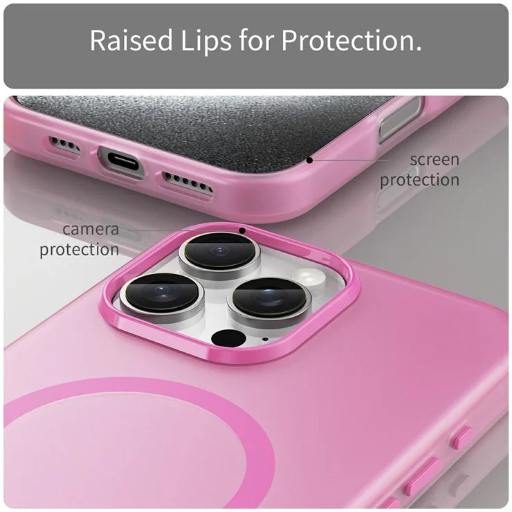 iPhone 16 Pro Max Case Compatible with MagSafe TPU + PC Slim Matte Translucent Phone Cover - Pink