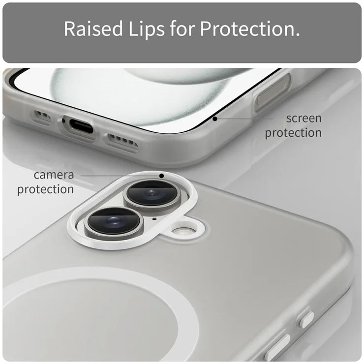 iPhone 16 Case Compatible with MagSafe TPU + PC Slim Matte Translucent Phone Cover - White