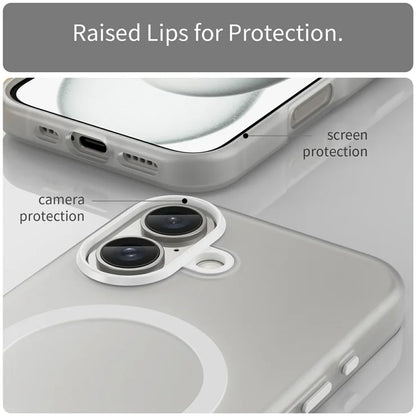 iPhone 16 Case Compatible with MagSafe TPU + PC Slim Matte Translucent Phone Cover - White