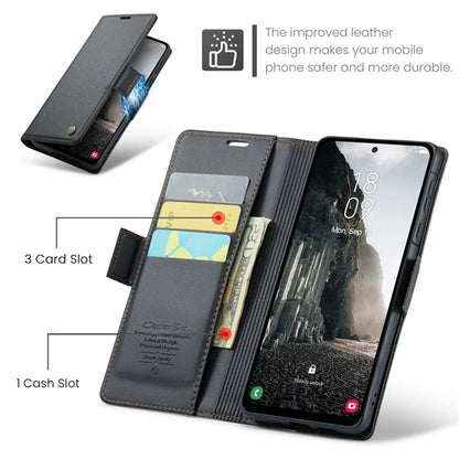 CASEME For Samsung Galaxy A56 5G Leather Case  023 RFID Blocking 3 Card Slot Mobile Cover - Black