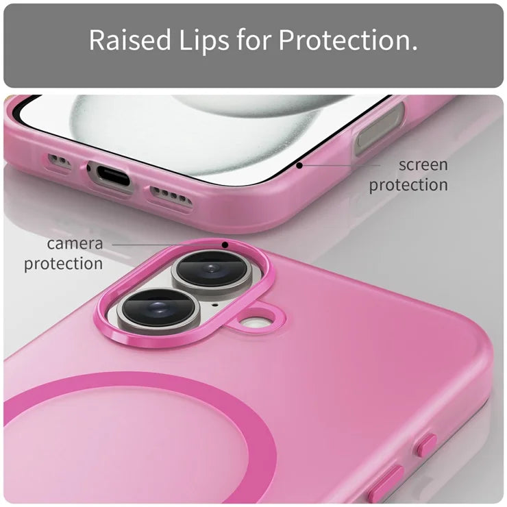 iPhone 16 Case Compatible with MagSafe TPU + PC Slim Matte Translucent Phone Cover - Pink