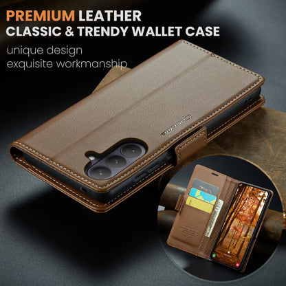 CASEME For Samsung Galaxy S26+ Case  023 Series RFID Blocking Glossy Stand Phone Cover - Brown