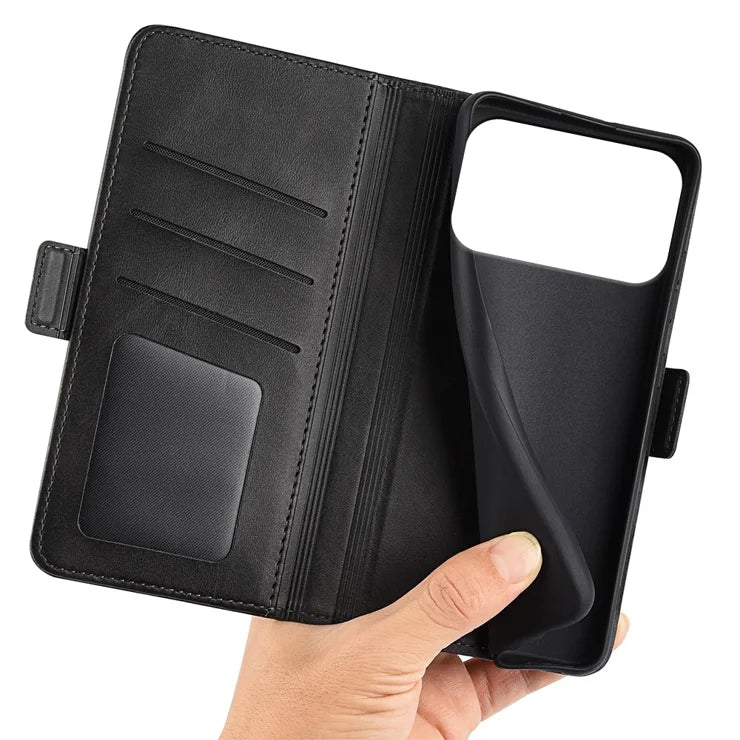 For iPhone 17 Pro Case Calf Texture Leather Wallet Phone Cover - Black