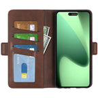 For iPhone 17 Pro Case Calf Texture Leather Wallet Phone Cover - Brown