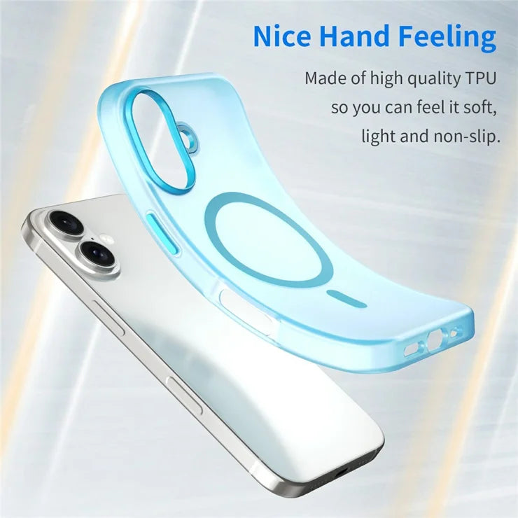 iPhone 16 Case Compatible with MagSafe TPU + PC Slim Matte Translucent Phone Cover - Blue