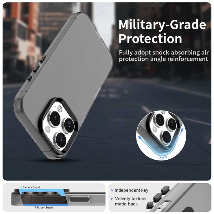 iPhone 16 Pro Max Case PC+TPU+PET Matte Anti-Drop Phone Back Cover - Black