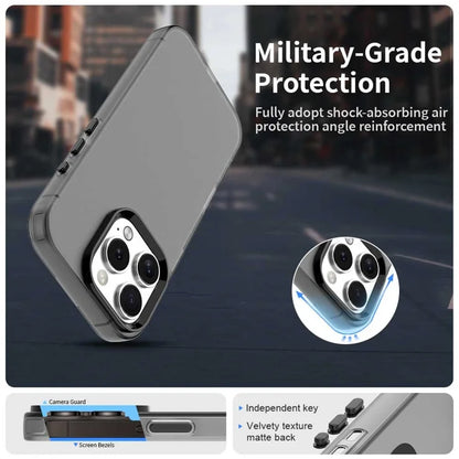 iPhone 16 Pro Max Case PC+TPU+PET Matte Anti-Drop Phone Back Cover - Black