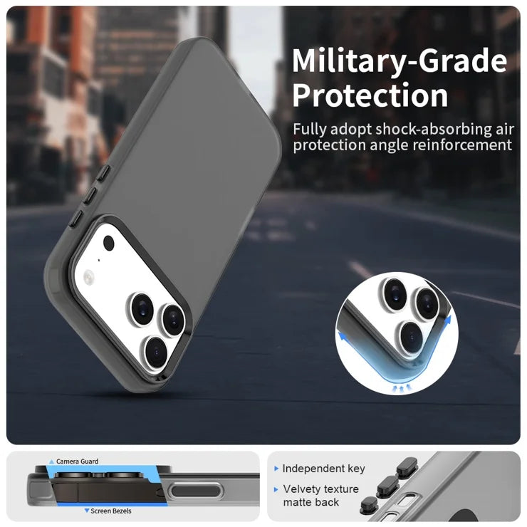 iPhone 17 Pro Max Case PC + TPU + PET Matte Anti-Drop Phone Back Cover - Black