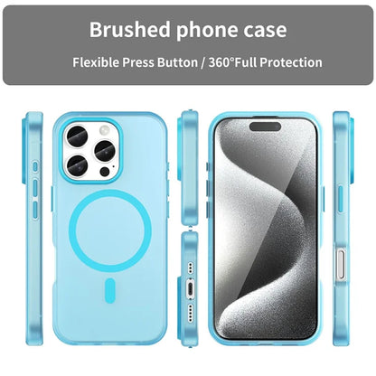 For iPhone 16 Pro Case Compatible with MagSafe TPU + PC Slim Matte Translucent Phone Cover - Blue