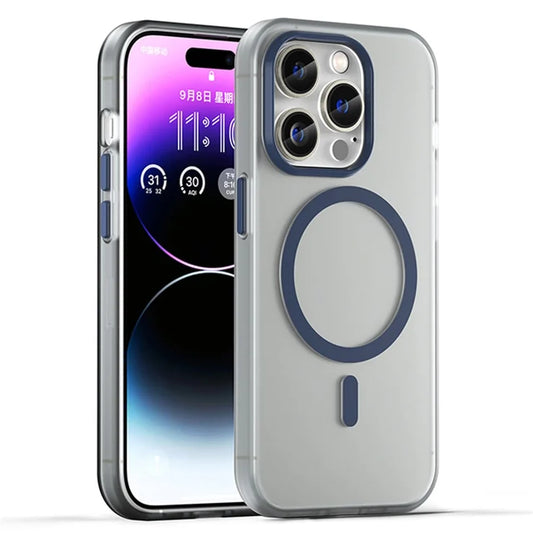 Magnetic Case for iPhone 14 Pro Max Compatible with MagSafe Translucent Matte Back Cover - Dark Blue