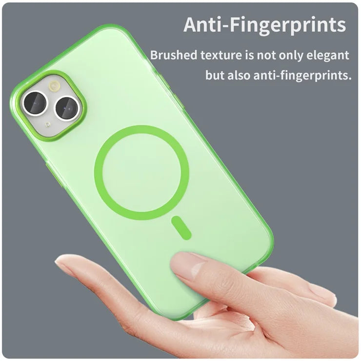 iPhone 15 Plus / 14 Plus Magnetic Case Translucent Matte Anti-Fingerprint Phone Cover - Fluorescent Green