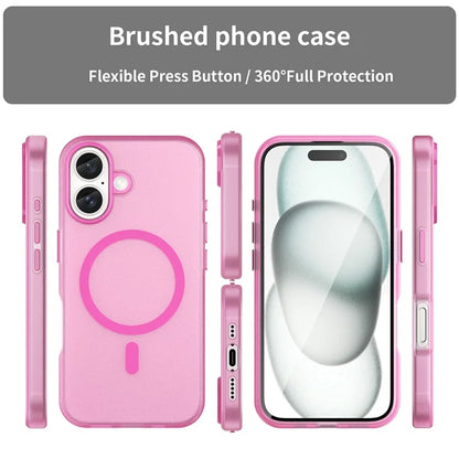 iPhone 16 Case Compatible with MagSafe TPU + PC Slim Matte Translucent Phone Cover - Pink